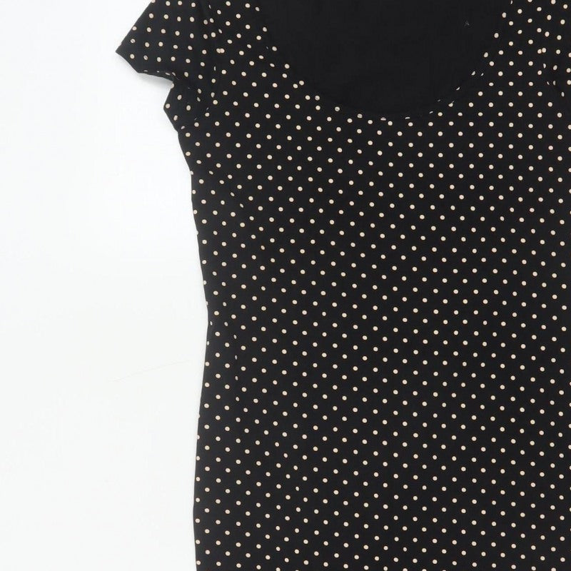 H&M Women Black Ivory Polka Dot S Bodycon Knee Dress Stretch