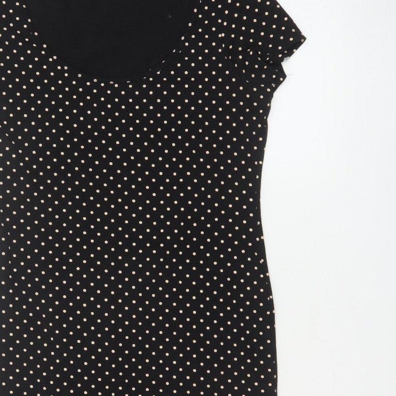 H&M Women Black Ivory Polka Dot S Bodycon Knee Dress Stretch
