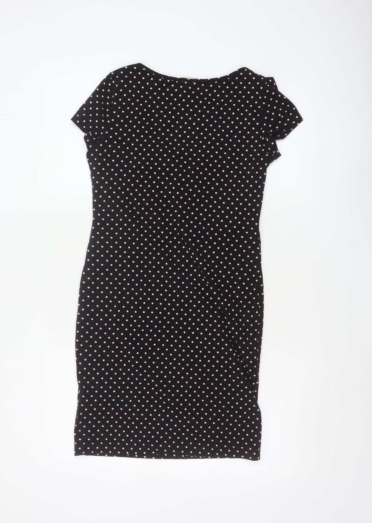 H&M Women Black Ivory Polka Dot S Bodycon Knee Dress Stretch