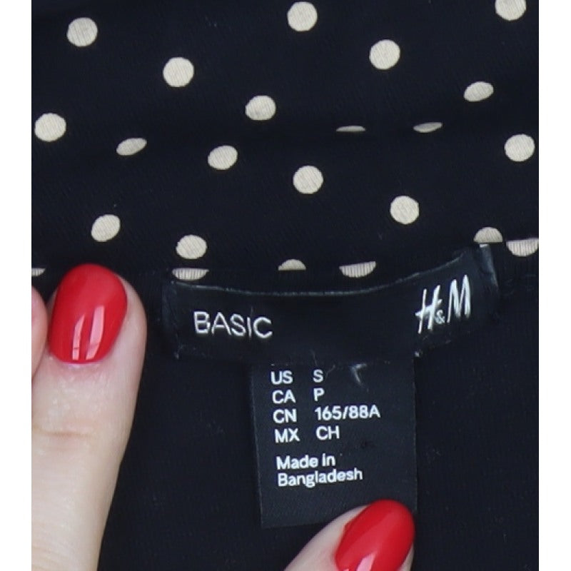 H&M Women Black Ivory Polka Dot S Bodycon Knee Dress Stretch