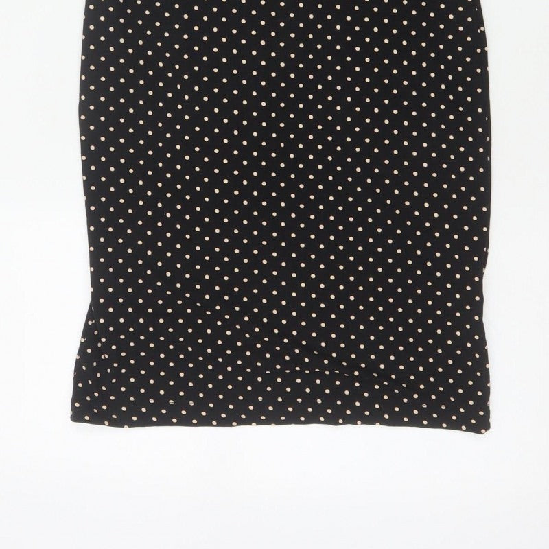 H&M Women Black Ivory Polka Dot S Bodycon Knee Dress Stretch