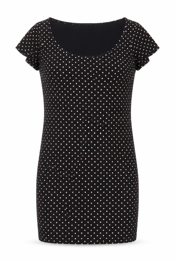 H&M Women Black Ivory Polka Dot S Bodycon Knee Dress Stretch