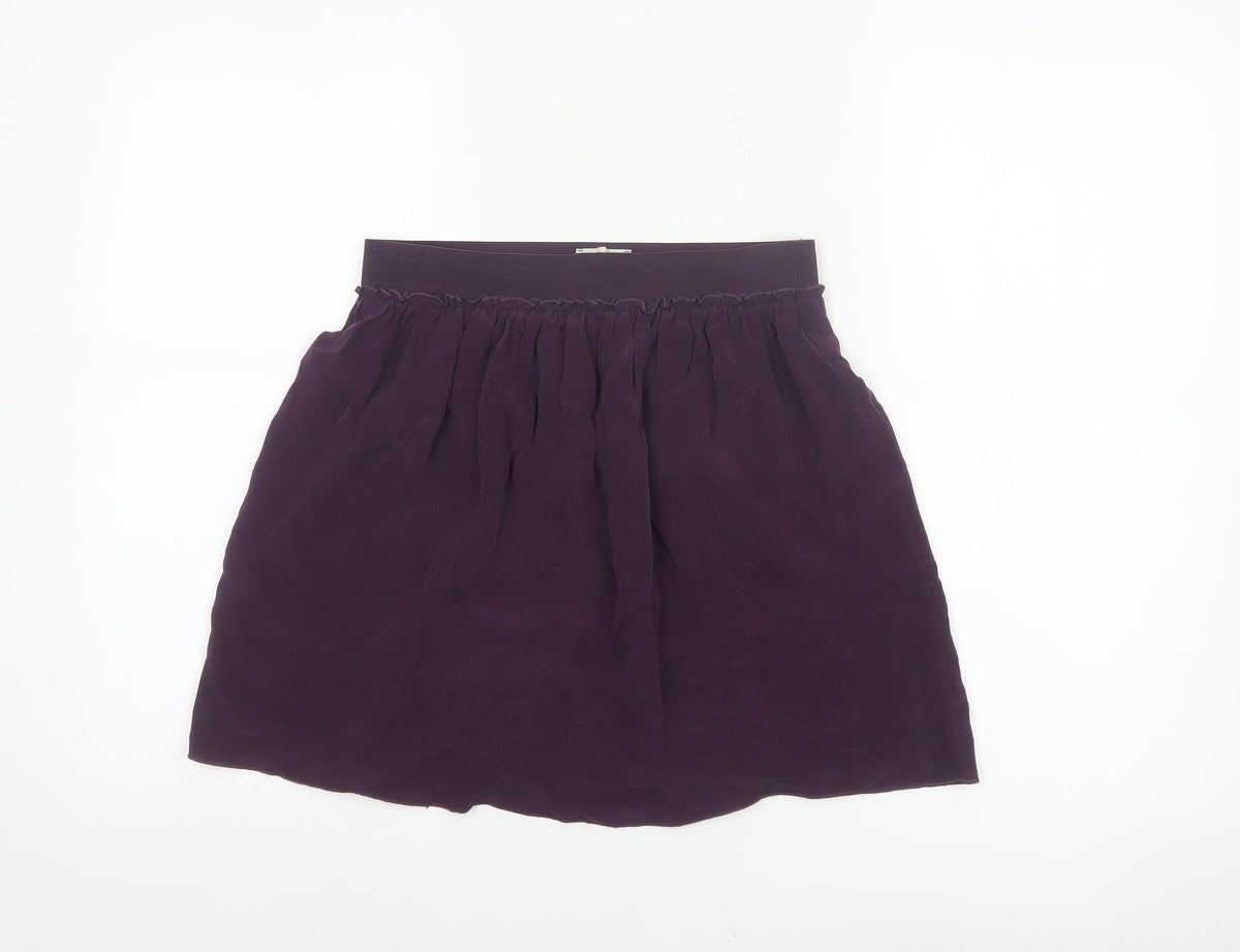 Hush Women Purple Silk Mini Skater Skirt S Elastic Waist