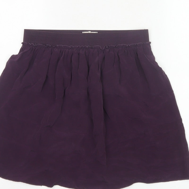 Hush Women Purple Silk Mini Skater Skirt S Elastic Waist