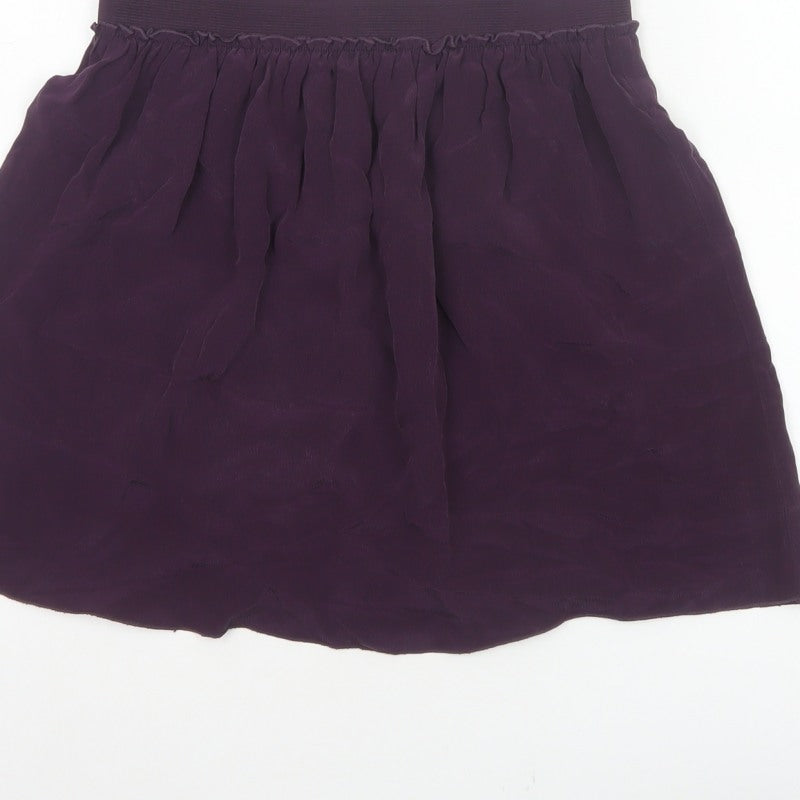 Hush Women Purple Silk Mini Skater Skirt S Elastic Waist