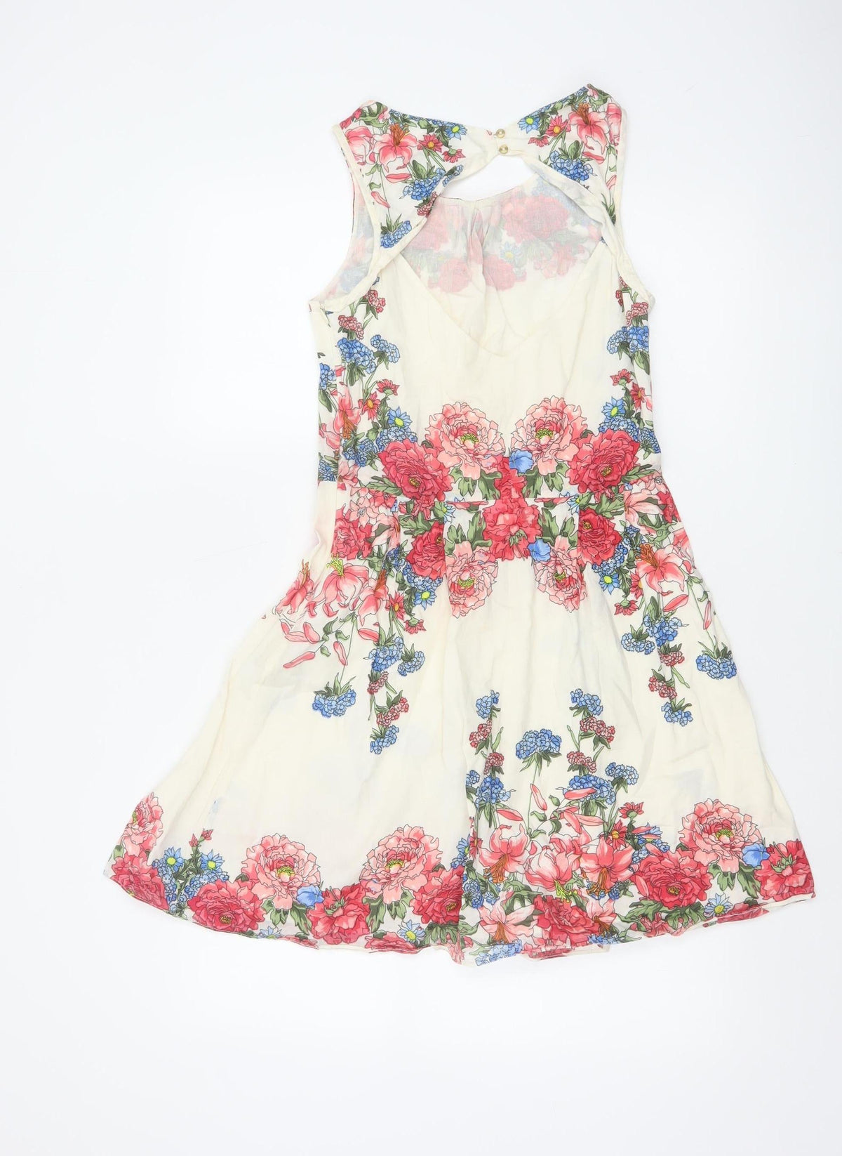 Oasis Women Ivory Floral Cotton Fit & Flare Knee Length Dress UK 8
