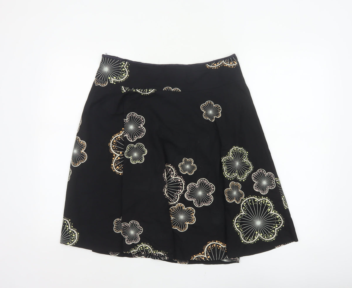 Red Herring Women’s Black Floral A-Line Knee Length Skirt UK 10