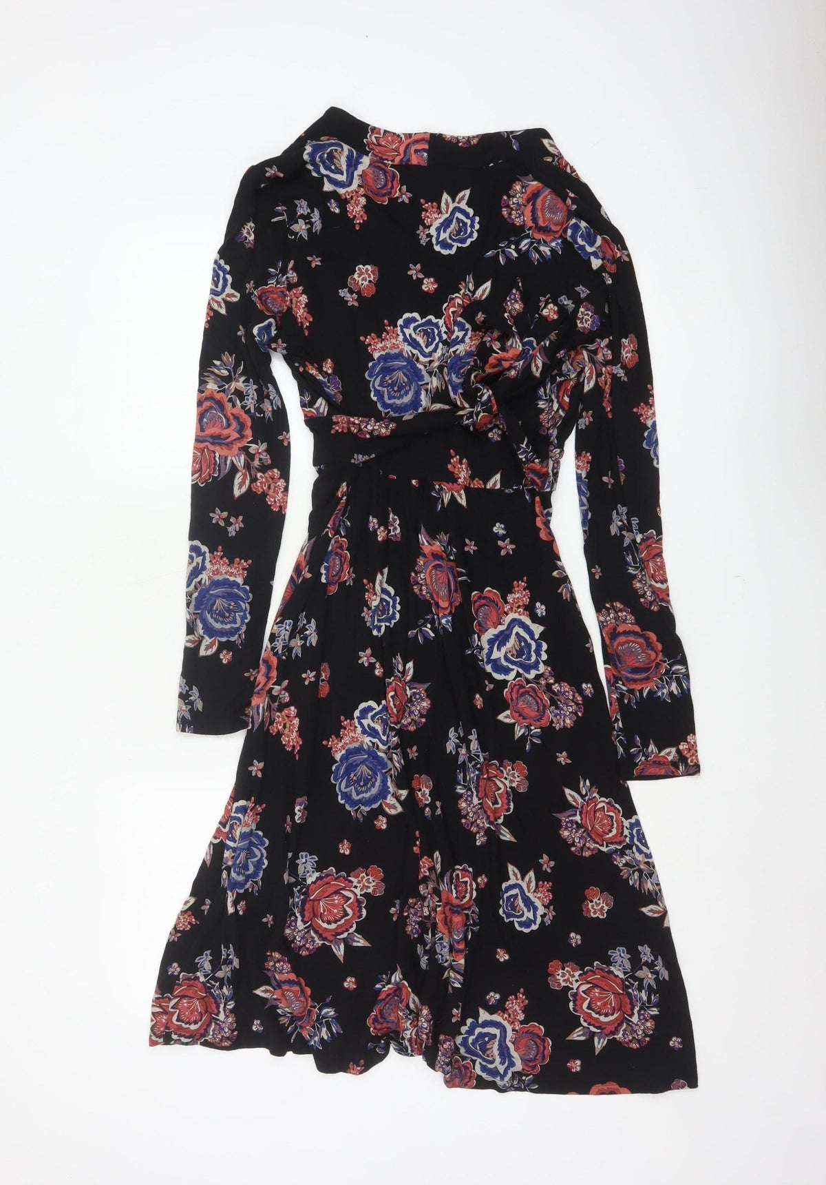 Monsoon Women Black Floral UK 10 Midi Fit & Flare Wrap Dress