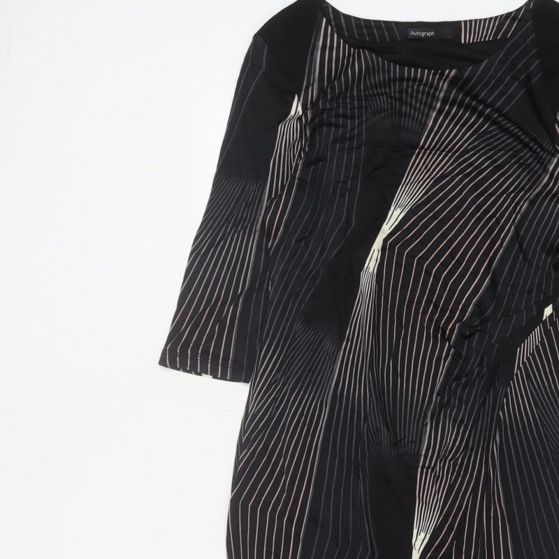 Autograph Women Black UK 14 Sheath Knee Dress 3/4 Sleeve Striped Lined