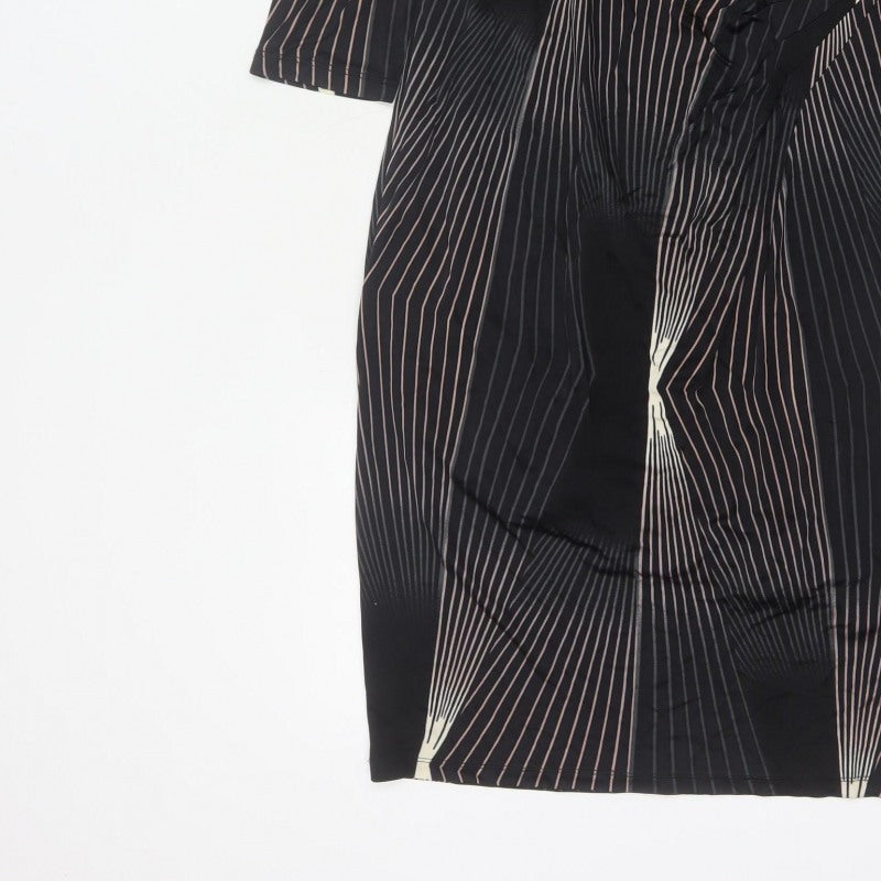 Autograph Women Black UK 14 Sheath Knee Dress 3/4 Sleeve Striped Lined