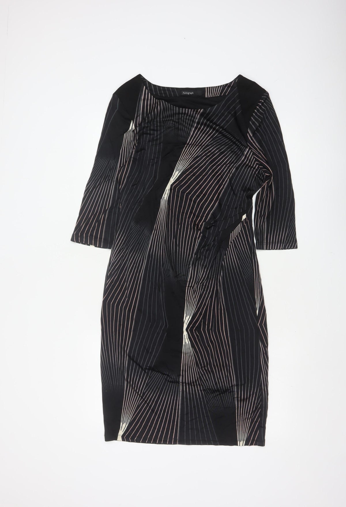 Autograph Women Black UK 14 Sheath Knee Dress 3/4 Sleeve Striped Lined