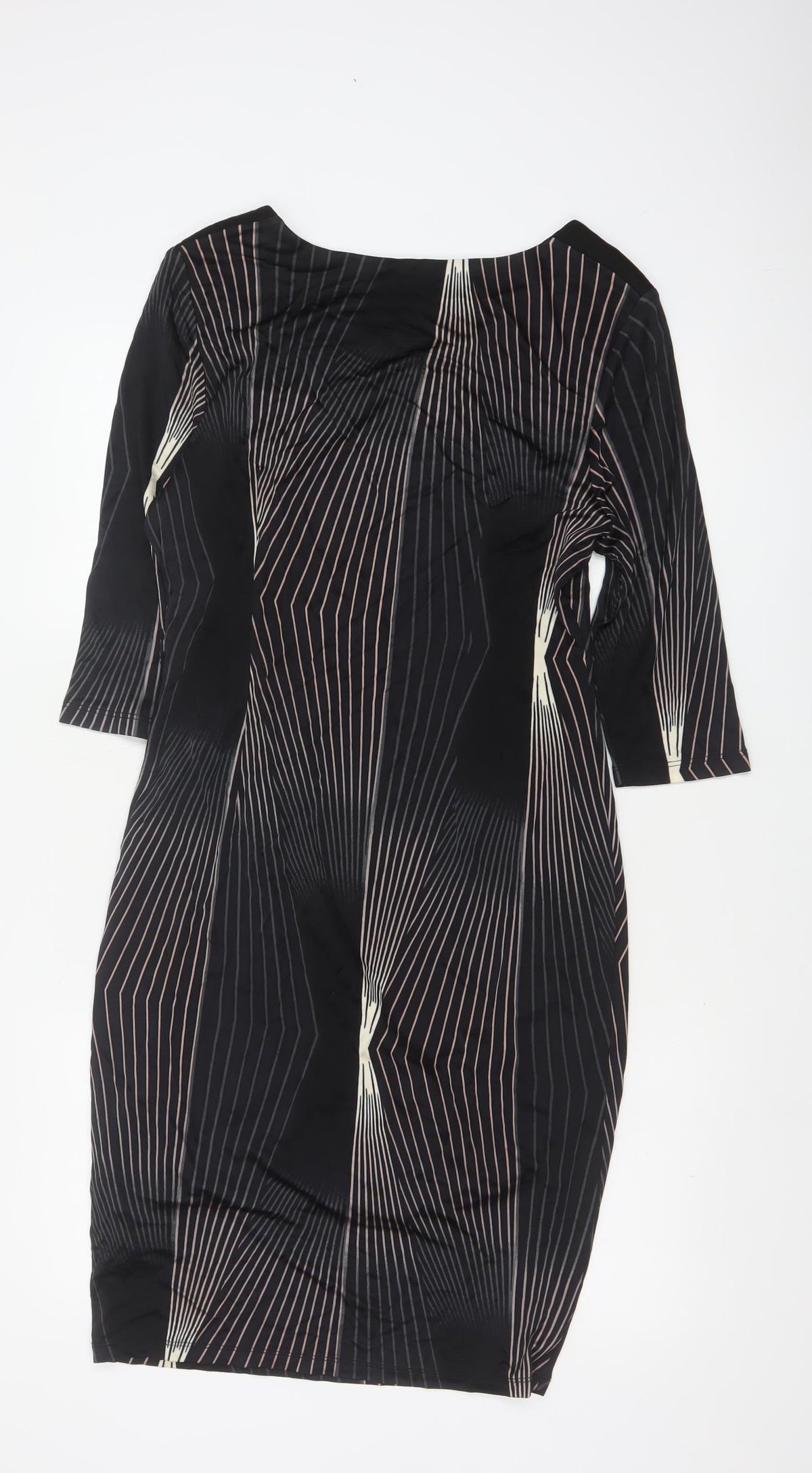 Autograph Women Black UK 14 Sheath Knee Dress 3/4 Sleeve Striped Lined