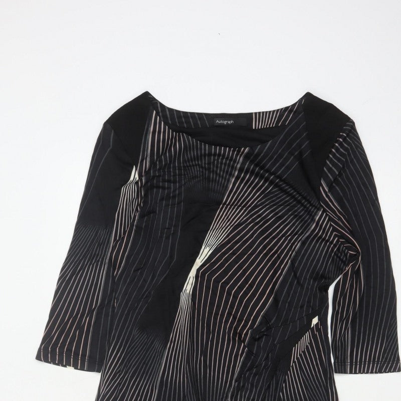 Autograph Women Black UK 14 Sheath Knee Dress 3/4 Sleeve Striped Lined