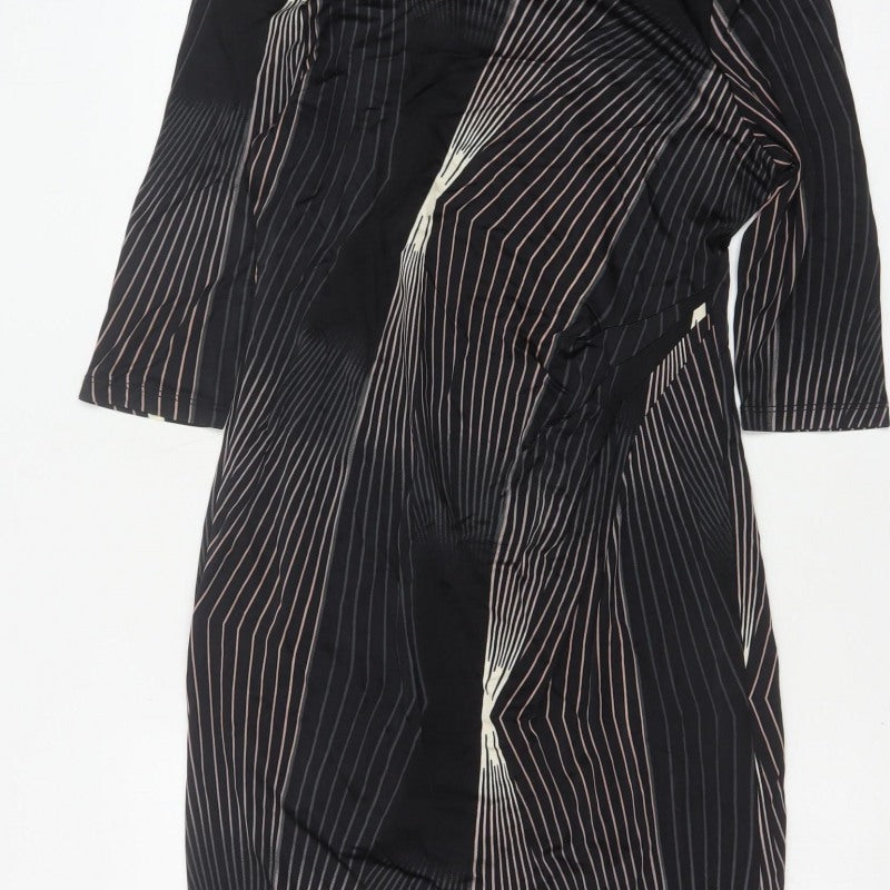 Autograph Women Black UK 14 Sheath Knee Dress 3/4 Sleeve Striped Lined