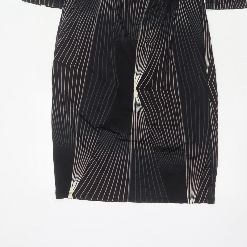 Autograph Women Black UK 14 Sheath Knee Dress 3/4 Sleeve Striped Lined