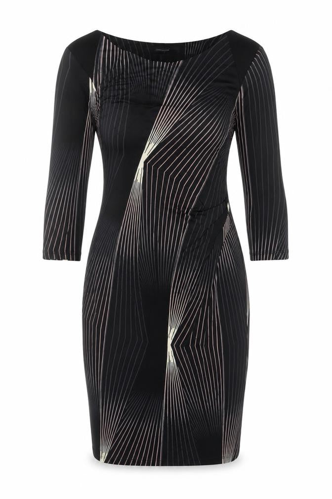 Autograph Women Black UK 14 Sheath Knee Dress 3/4 Sleeve Striped Lined