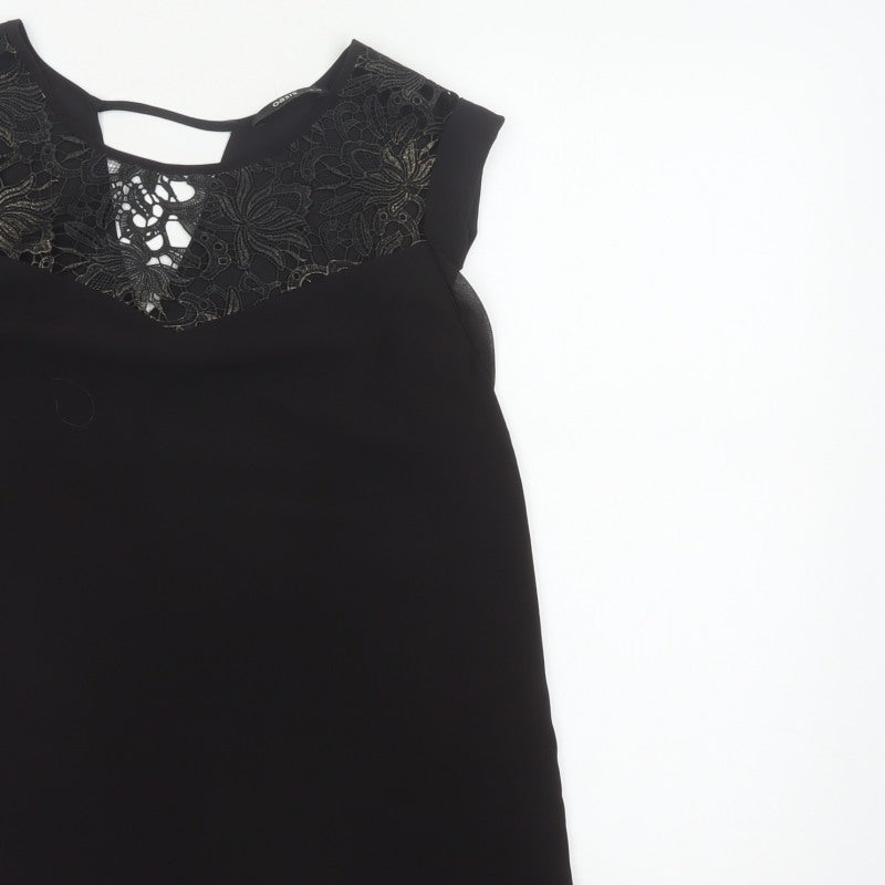 Oasis Women Black Size 12 Lace Yoke Sheer Tunic Blouse