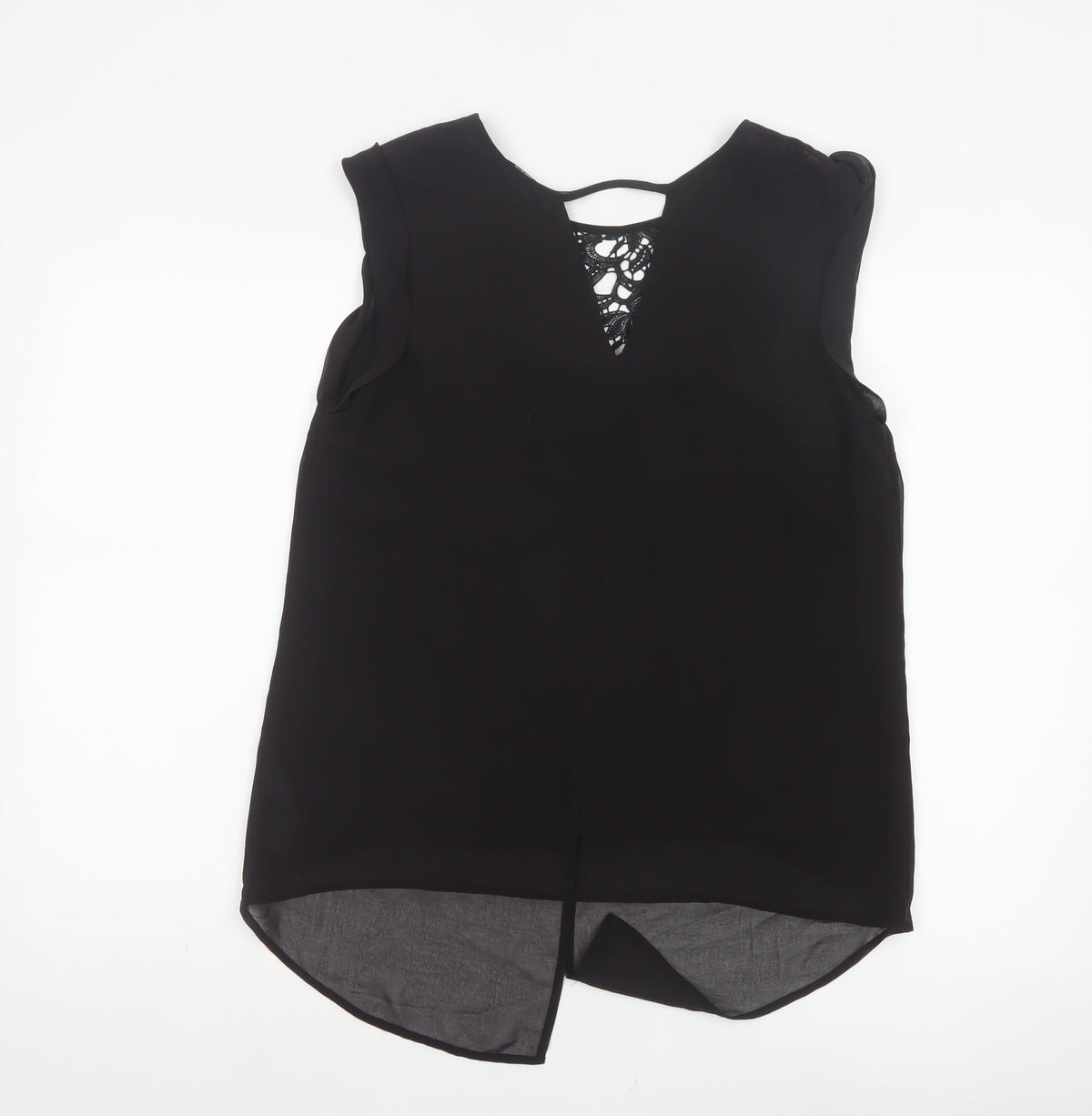 Oasis Women Black Size 12 Lace Yoke Sheer Tunic Blouse