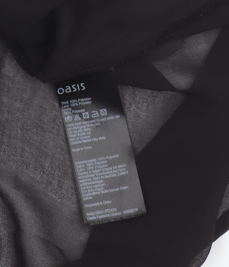 Oasis Women Black Size 12 Lace Yoke Sheer Tunic Blouse