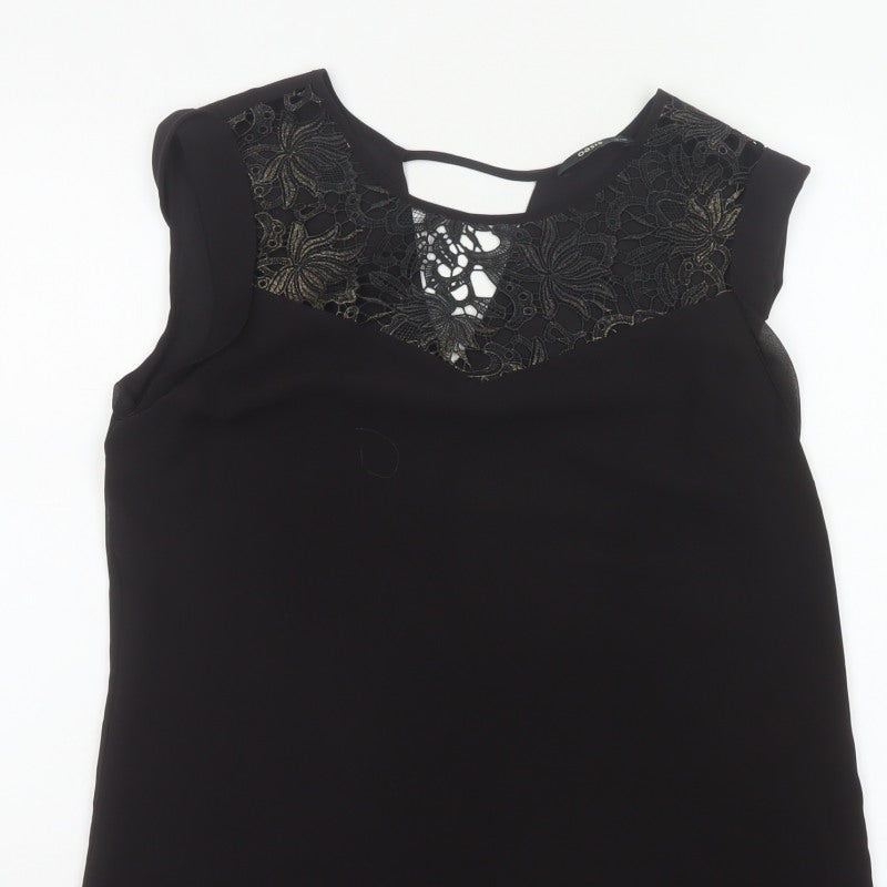 Oasis Women Black Size 12 Lace Yoke Sheer Tunic Blouse