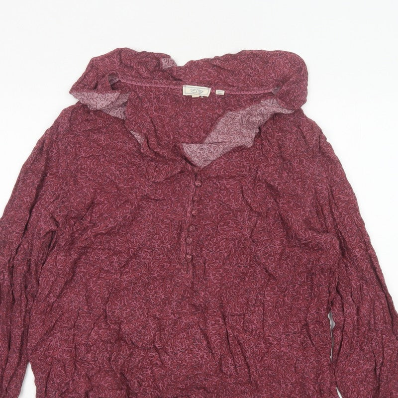 Fat Face Women’s Pink UK 14 Long Sleeve Ruffle V-Neck Viscose Blouse