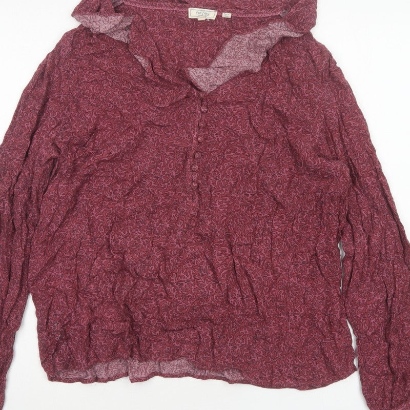 Fat Face Women’s Pink UK 14 Long Sleeve Ruffle V-Neck Viscose Blouse