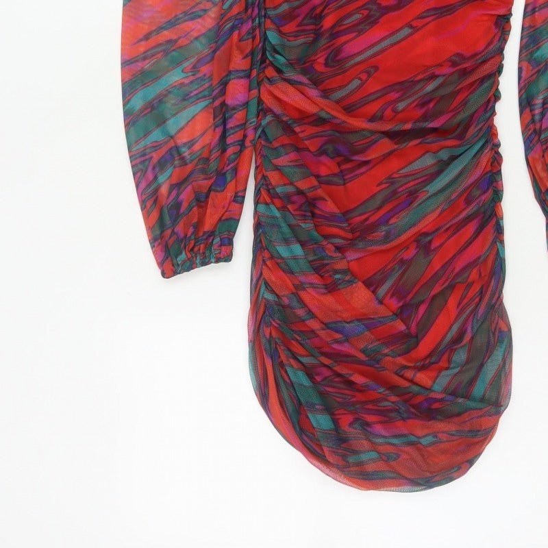 Quiz Women Multicoloured Size 10 Ruched Mesh Bodycon Party Dress