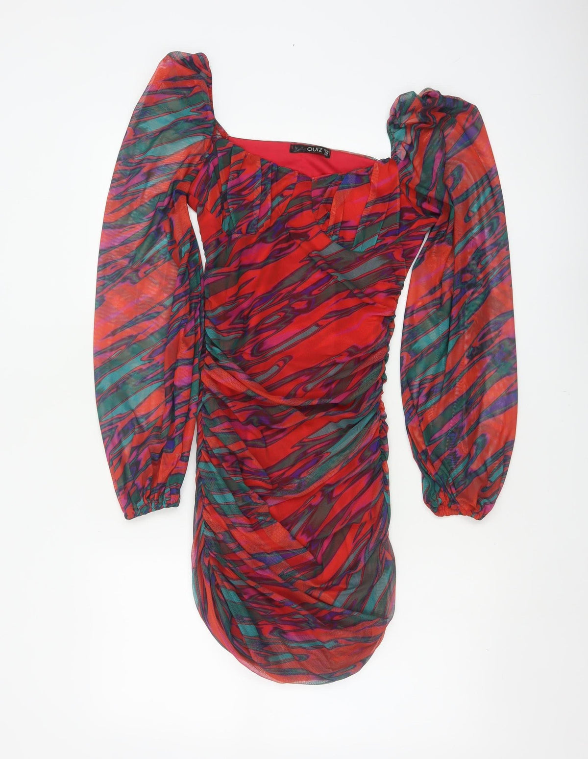Quiz Women Multicoloured Size 10 Ruched Mesh Bodycon Party Dress