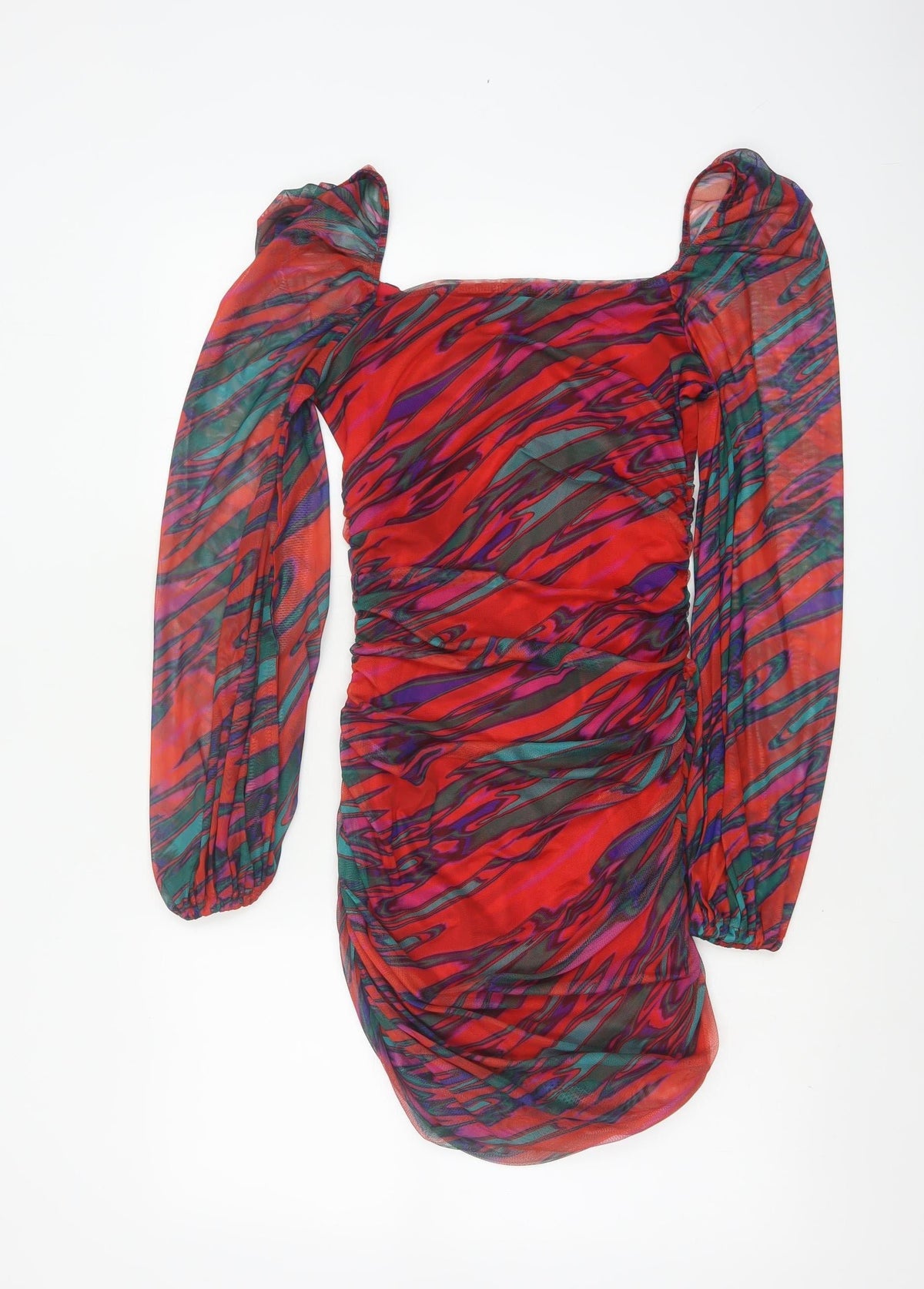 Quiz Women Multicoloured Size 10 Ruched Mesh Bodycon Party Dress