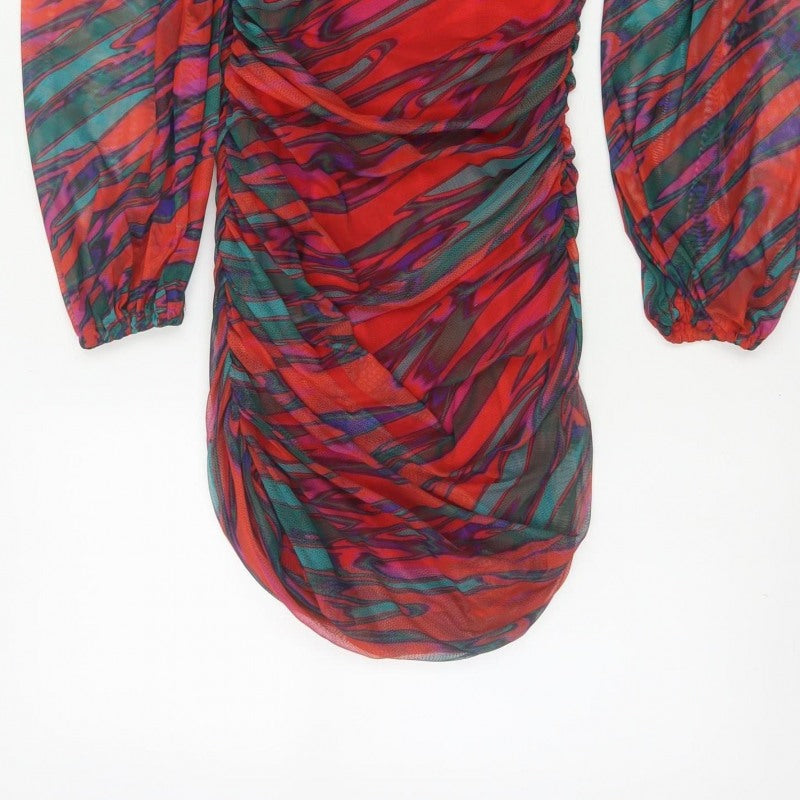 Quiz Women Multicoloured Size 10 Ruched Mesh Bodycon Party Dress