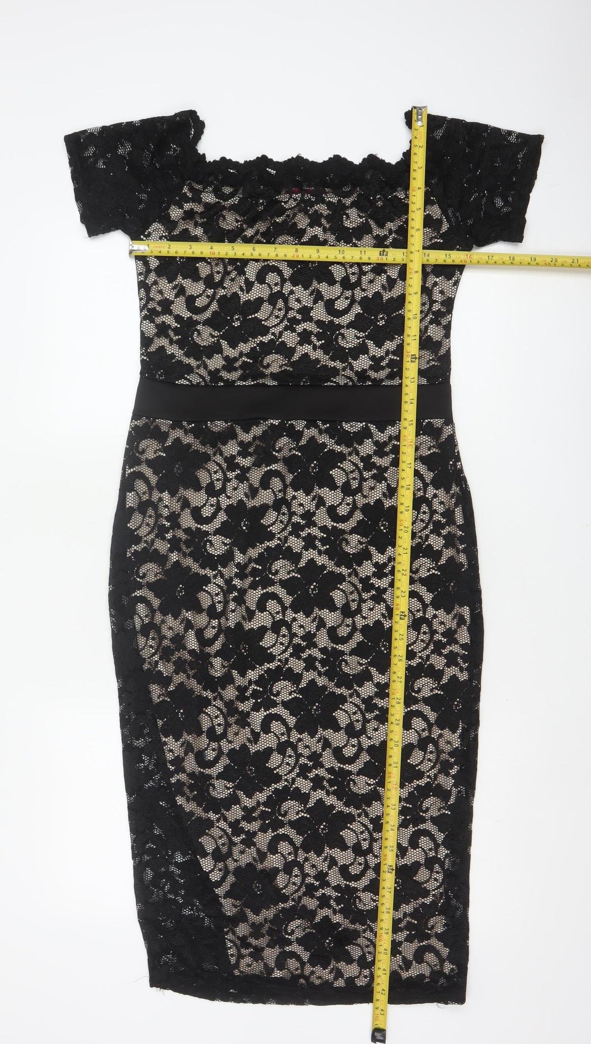 Boohoo Women Black UK 14 Floral Lace Bodycon Knee Party Dress