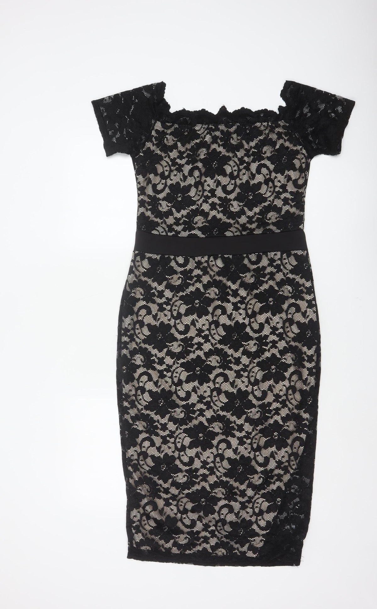 Boohoo Women Black UK 14 Floral Lace Bodycon Knee Party Dress