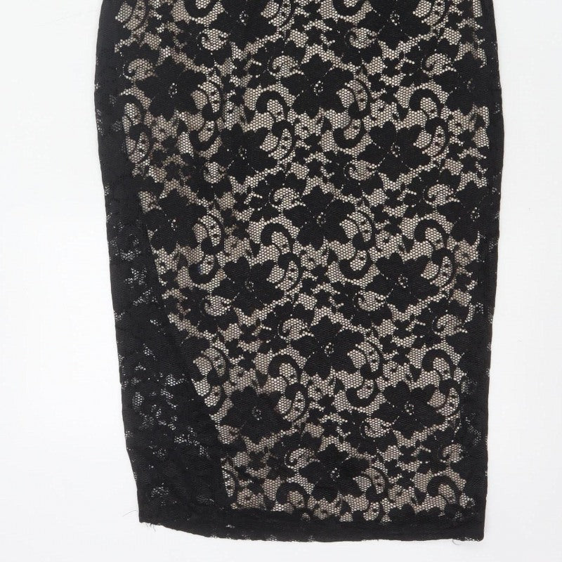 Boohoo Women Black UK 14 Floral Lace Bodycon Knee Party Dress