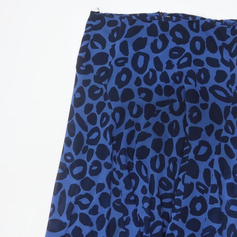 Marks and Spencer Women Blue Leopard Print Flare Long Skirt UK 14