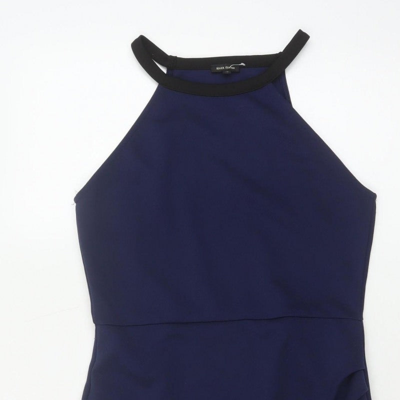 River Island Women Blue UK 12 Bodycon Knee Length Halter Party Dress