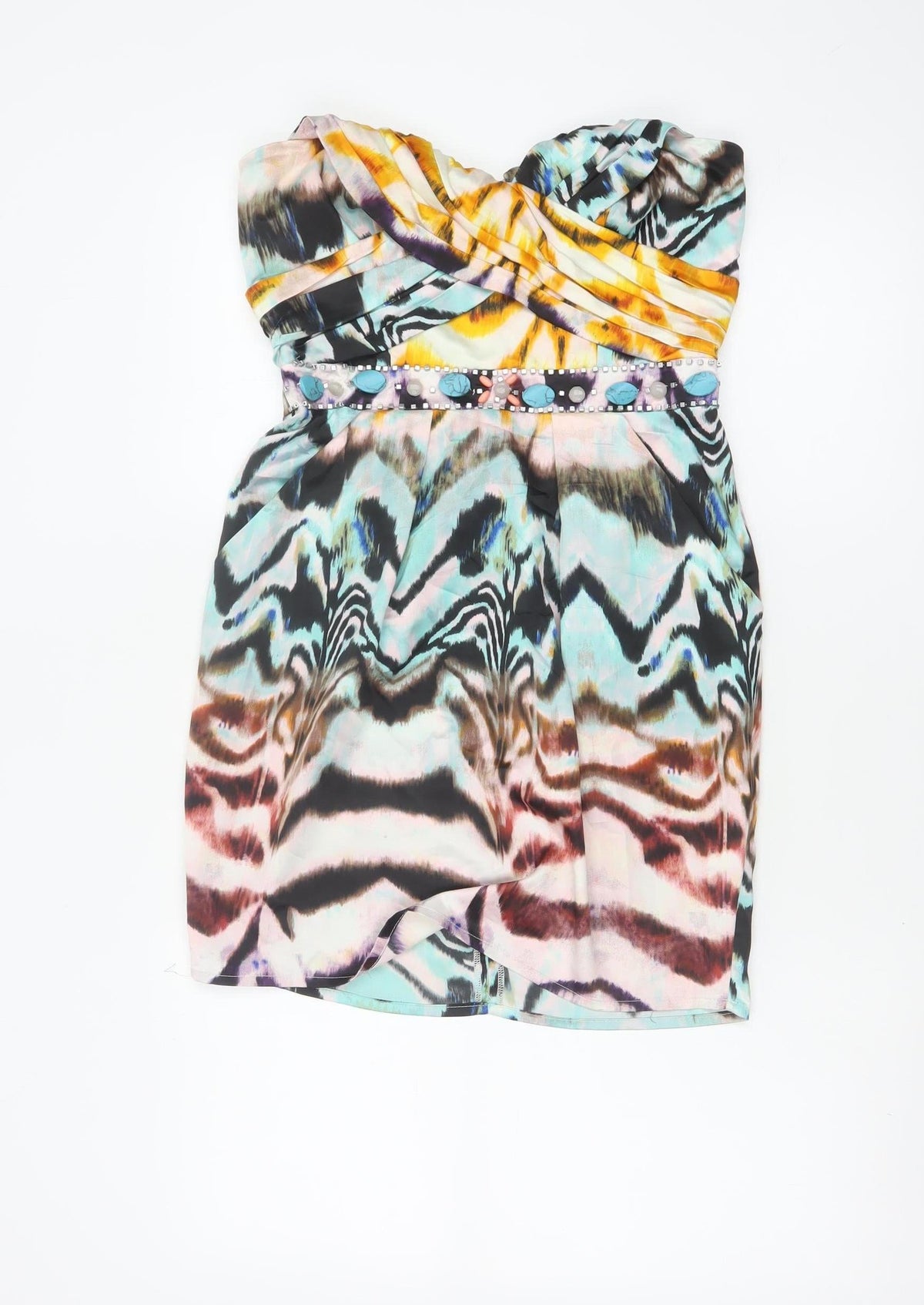 Lipsy Women Multicoloured Size 10 Strapless Bodycon Party Mini Dress