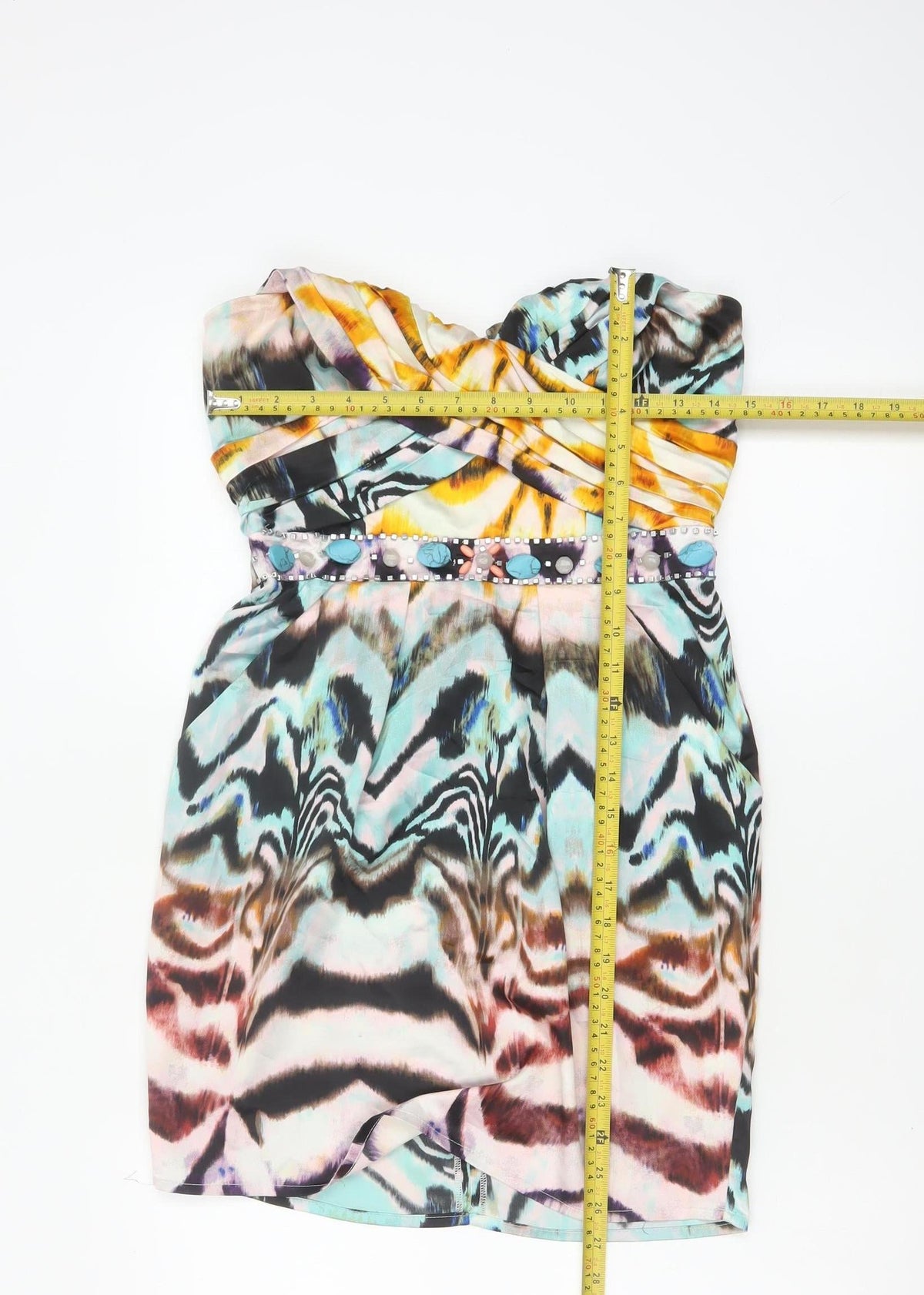 Lipsy Women Multicoloured Size 10 Strapless Bodycon Party Mini Dress