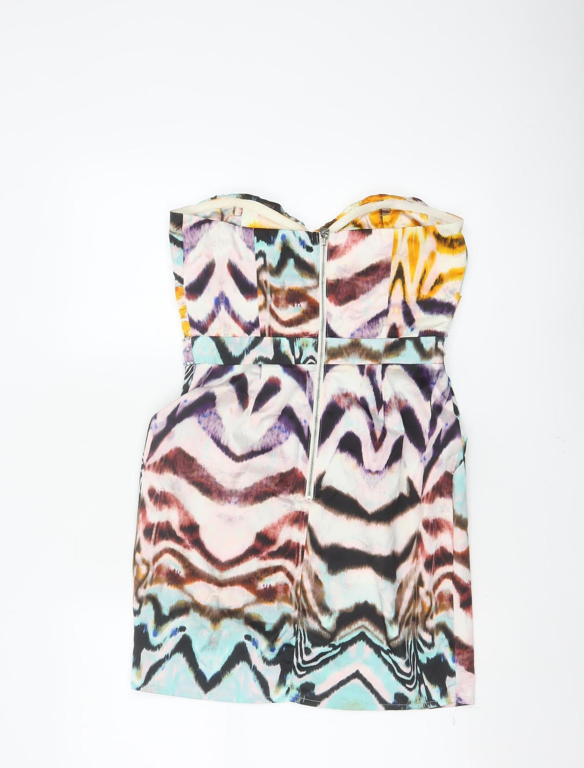 Lipsy Women Multicoloured Size 10 Strapless Bodycon Party Mini Dress