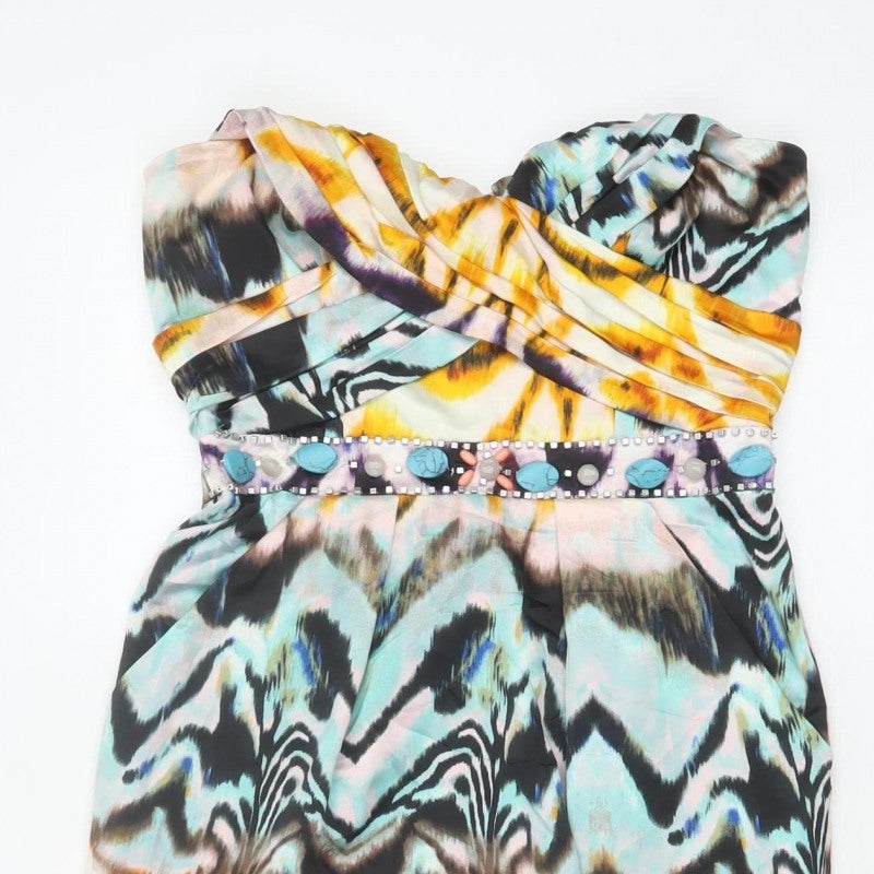 Lipsy Women Multicoloured Size 10 Strapless Bodycon Party Mini Dress