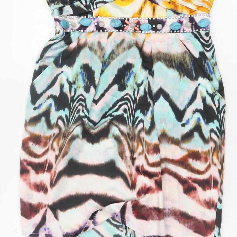 Lipsy Women Multicoloured Size 10 Strapless Bodycon Party Mini Dress