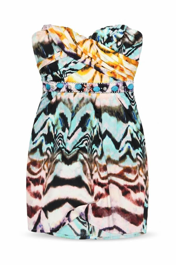 Lipsy Women Multicoloured Size 10 Strapless Bodycon Party Mini Dress