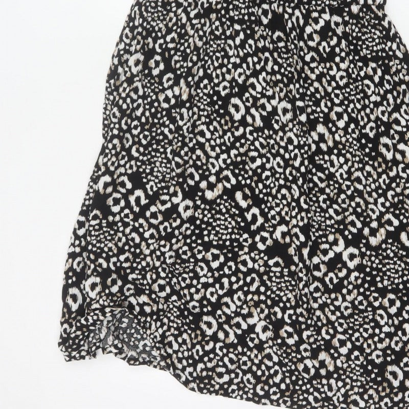 Next Women Black Animal Print UK 12 Off Shoulder Fit & Flare Midi Dress