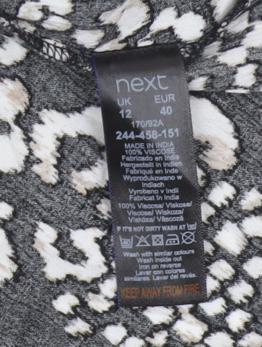 Next Women Black Animal Print UK 12 Off Shoulder Fit & Flare Midi Dress