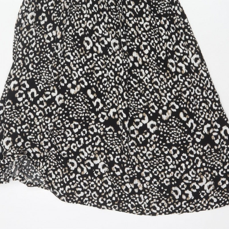 Next Women Black Animal Print UK 12 Off Shoulder Fit & Flare Midi Dress