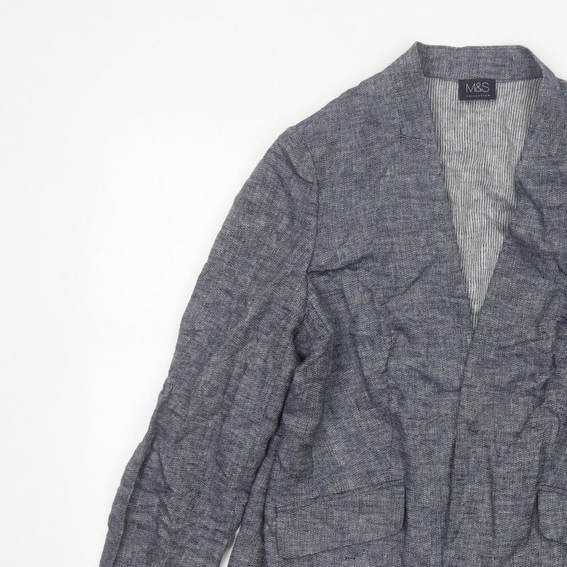 Marks and Spencer Women’s Blue Linen Blend Open Jacket UK 16