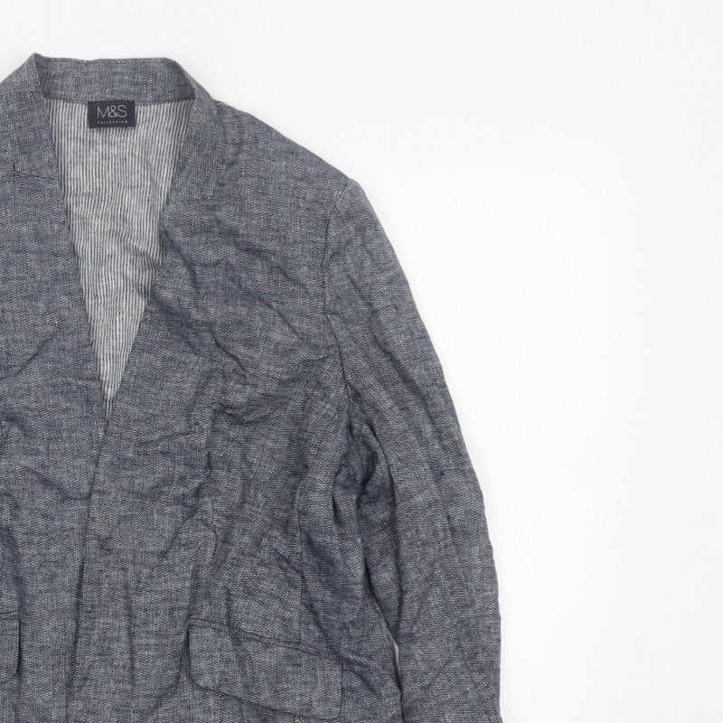 Marks and Spencer Women’s Blue Linen Blend Open Jacket UK 16