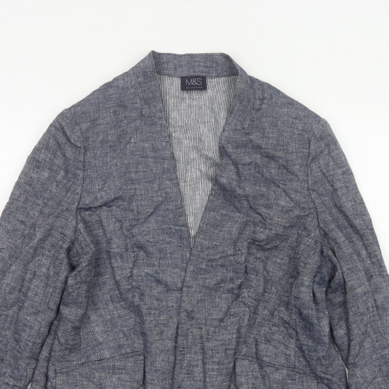 Marks and Spencer Women’s Blue Linen Blend Open Jacket UK 16