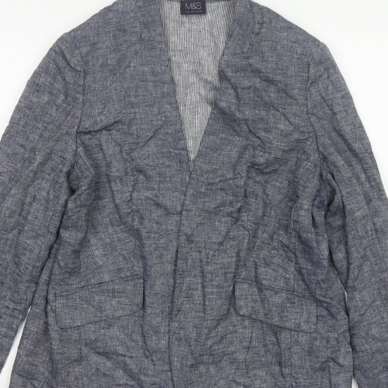 Marks and Spencer Women’s Blue Linen Blend Open Jacket UK 16