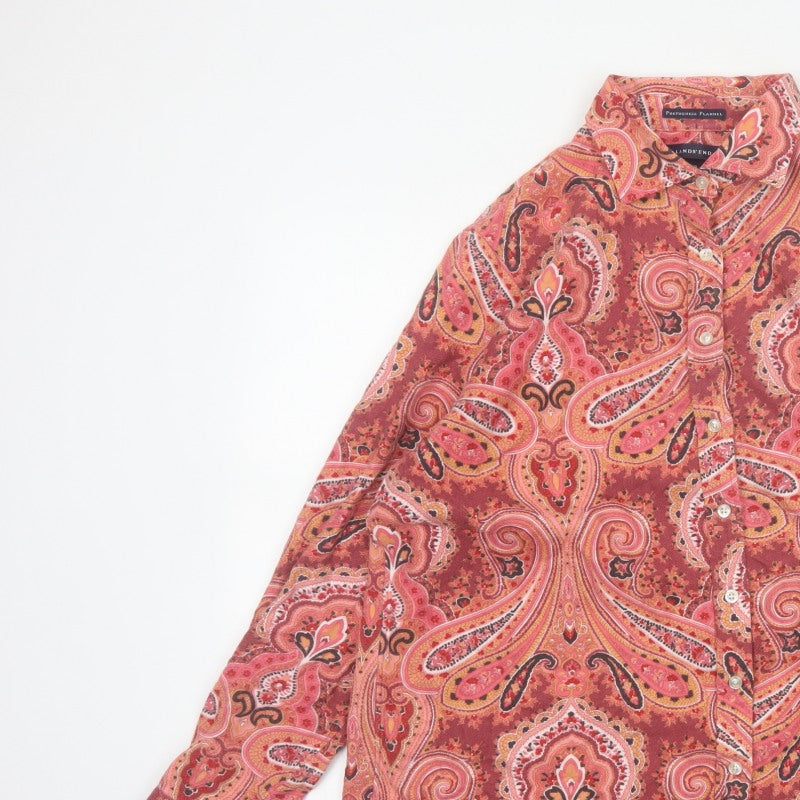 Lands' End Women Pink Paisley Flannel Button-Up Shirt Size 14 Petite