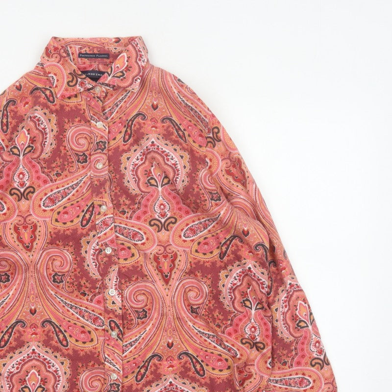 Lands' End Women Pink Paisley Flannel Button-Up Shirt Size 14 Petite
